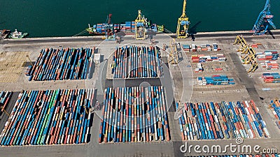 Nakhodka, Russia-August 2019: container terminals in Nakhodka port. port Nakhodka in Russia, coal, oil, containers, wood Editorial Stock Photo