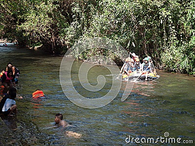 Tourists paddle whitewater river in Garden. Editorial Stock Photo