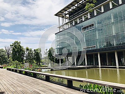 Landscape and architecture of Mahidol University in Nakhon Pathom, Thailand. The university hosted Thailand`s first medical school Editorial Stock Photo