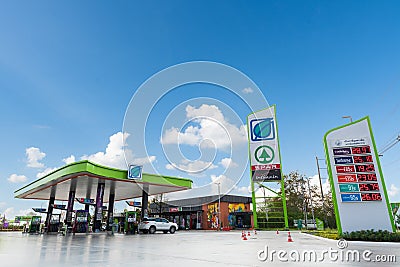 Nakhon Ratchasima, Thailand - December 28, 2018: Bangchak gas station with blue sky background Editorial Stock Photo