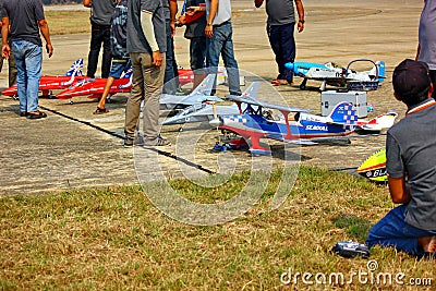 NAKORNPATHOM,THAILAND-12 JANUARY ;2019:Thai children Day has radio control plane and helicopter show . Editorial Stock Photo