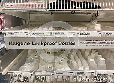 The Nalgene bottle display at The Container Store retail organizing store Editorial Stock Photo