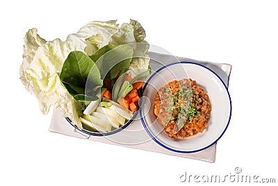 Nam Prik Aong Northern Thai Meat and Tomato Spicy Dip on white Stock Photo
