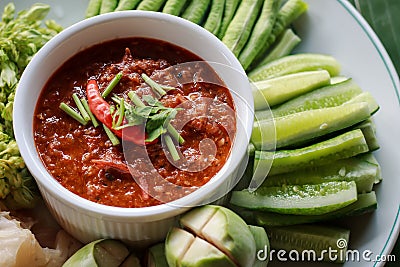 Nam Prik Aong (thai name) (Northern Thai Meat and Tomato Spicy D Stock Photo