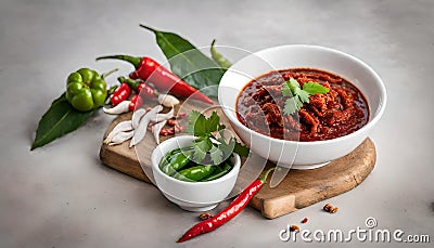 Nam Prik Ong Extravaganza: Northern Thai Meat and Tomato Spicy Dip Stock Photo