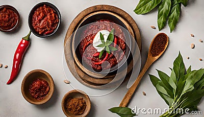 Nam Prik Ong Extravaganza: Northern Thai Meat and Tomato Spicy Dip Stock Photo