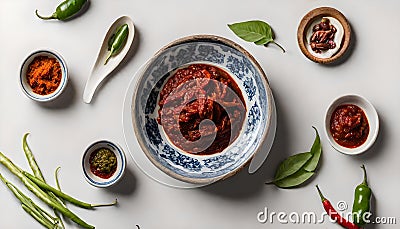 Nam Prik Ong Extravaganza: Northern Thai Meat and Tomato Spicy Dip Stock Photo
