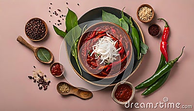 Nam Prik Ong Extravaganza: Northern Thai Meat and Tomato Spicy Dip Stock Photo