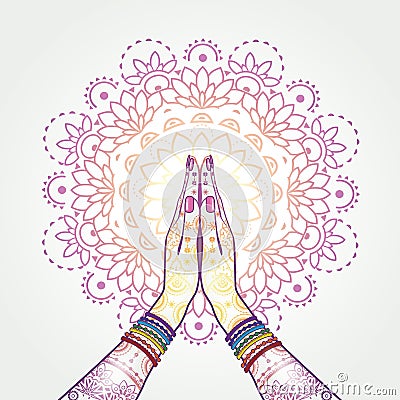 Namaste Decorated Hands Clasped Vector Illustration