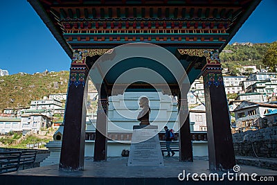 Namche Bazaar,Nepal - October 14,2018 : hiking backpacker walk i Editorial Stock Photo