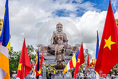 NAMDINH, VIETNAM - SEPTEMBER 2, 2014 - Buddha Shakyamuni bronze statue in Truc Lam Thien Truong. Editorial Stock Photo