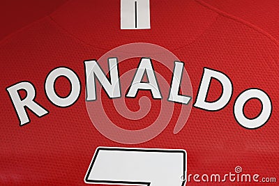 Name of Cristiano Ronaldo Name on Manchester United Jersey Editorial Stock Photo