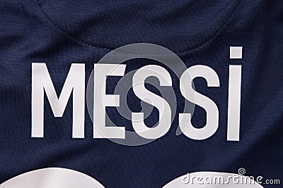 Name of Lionel Messi on PSG Paris Saint Germain Jersey Editorial Stock Photo