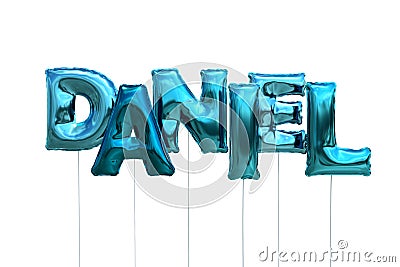 Name daniel made of blue inflatable balloons isolated on white background Stock Photo