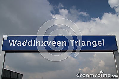 Name sign of Waddinxveen Triangel station Editorial Stock Photo