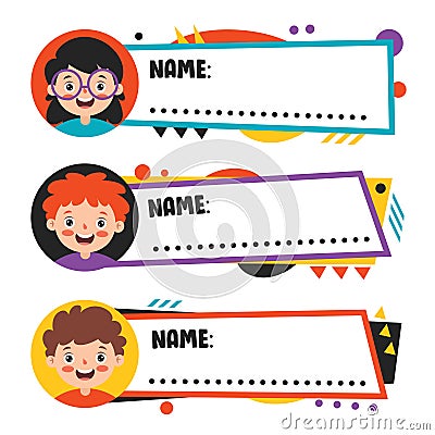 Name Tags For School Children Vector Illustration