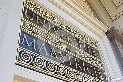 Name of the university on the facade of the historic building in Maastricht Editorial Stock Photo