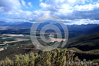 A view on a irrigation valley farming area of Ceres. Western Cape, South Africa. Stock Photo