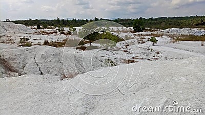 Kaolinite Mining Landscape in Air Bara Kaolin Lake, Bangka Island of Indonesia Stock Photo