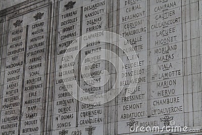 Names on the Arc de Triomphe Stock Photo