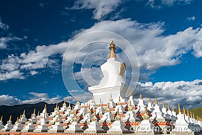 Namgyal tallinn, traditional Tibetan buddhist style white pagoda with flower in Daocheng, Ganzi, Sichuan, China Stock Photo