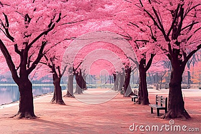 Nami island of south korea with pink leaves Stock Photo