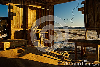 Namibia diamond mines - abandoned office with furniture. Stock Photo