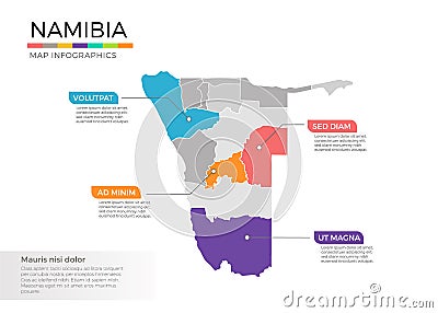 Namibia map infographics vector template with regions and pointer marks Vector Illustration