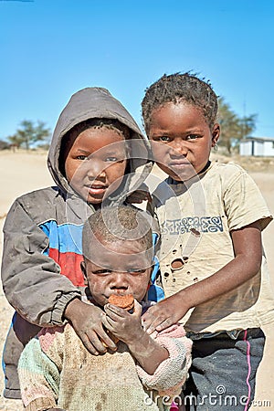 Namibia. Portrait of a group of children in a village of Damaraland Editorial Stock Photo