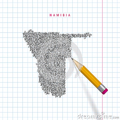 Namibia sketch scribble vector map drawn on checkered school notebook paper background Stock Photo