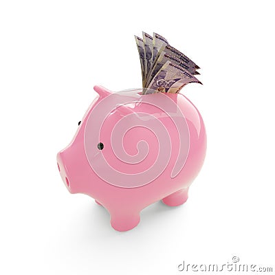 200 Namibian dollar inside pink Piggy Bank, money in piggy bank, savings concept Stock Photo