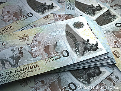 Namibian money. Namibian dollar banknotes. 30 NAD dollars bills Stock Photo