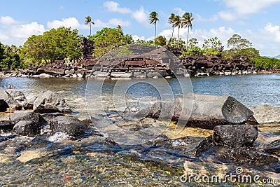 Nan Madol prehistoric ruined stone city. Ancient walls on coral islands and canals in lagoon of Pohnpei, Micronesia, Oceania. Stock Photo