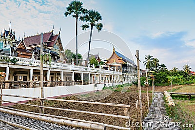 NAN, THAILAND - November 4, 2020 : Landscape of Thai Style Building and Rice Fied at Si Mongkol Temple Editorial Stock Photo