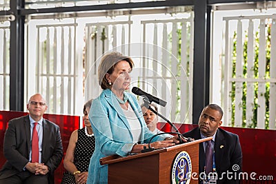 Nancy Pelosi making a speech at Expo 2015 in Milan, Italy Editorial Stock Photo