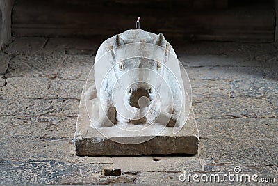 Nandi or bull vahana in Phnom Rung, Buriram`s Khmer temple on volcano, in Thailand Stock Photo