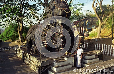 Nandi the huge monument of theBlack Bull of Mysore, India Editorial Stock Photo