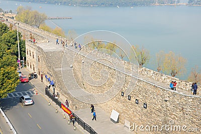 Nanjing city wall and Xuanwu Lake China Editorial Stock Photo