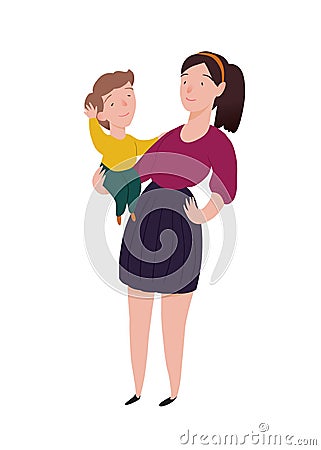 Nanny. Girl babysitter holds baby in arm. Character people vector illustration. Vector Illustration