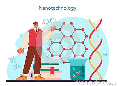 Nano engineering. Scientists work in laboratory with nanoparticle Vector Illustration