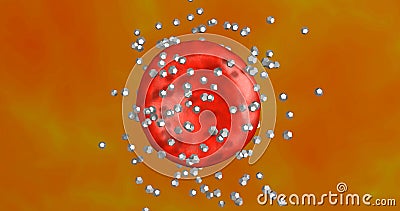 Nano robots, particles swarming around a cell. 3d rendering illustration view 2 Cartoon Illustration
