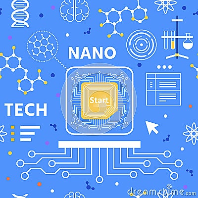 Nano Technology Flat Cartoon Seamless Pattern Vector Illustration