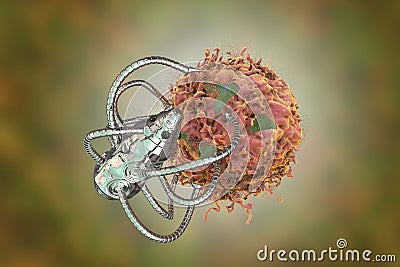Nanobot attacking cancer cell Cartoon Illustration