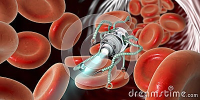 Nanobot in blood, nanotechnology medical concept Cartoon Illustration