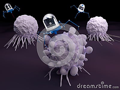 Nanobots attacking cancer cells Cartoon Illustration