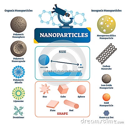 Nanoparticles labeled infographic. Microscopic element vector illustration. Vector Illustration