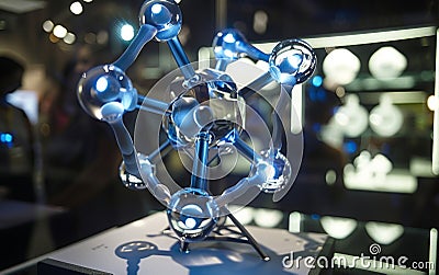 A nanorobot model designed for specific tasks at the molecular level displayed in a tech exhibit Stock Photo