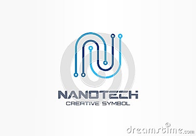 Nanotechnology creative symbol concept. Futuristic letter n, programm, chip abstract business logo. Electronics Vector Illustration