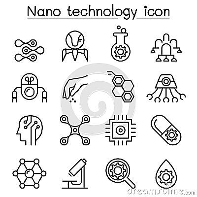 Nanotechnology icon set in thin line style Vector Illustration