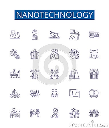 Nanotechnology line icons signs set. Design collection of Nano, Technology, Nanomaterials, Nanoparticles Vector Illustration